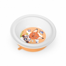 Тарелка детская глубокая на присосе с оранжевым декором (Белый) Пластишка 431316016,35036П