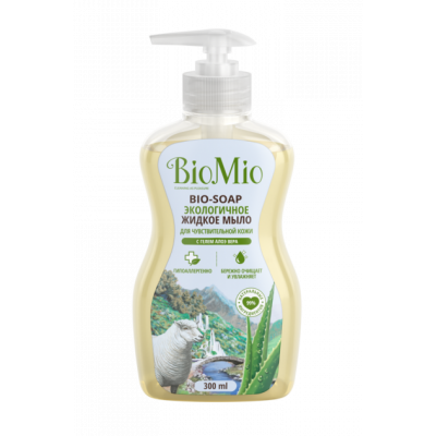 Экологичное жидкое мыло для чувствит кожи с гелем алоэ вера, увлажн 300 мл BioMio BIO-SOAP SEN (12)