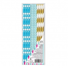 Трубочки бумажные для напитков Веселая вечеринка, голубой, золото,  19,5 см, 12 шт. Baffy L0277-BL