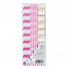 Трубочки бумажные для напитков Веселая вечеринка, розовый, золото, 19,5 см, 12 шт. Baffy L0277-P